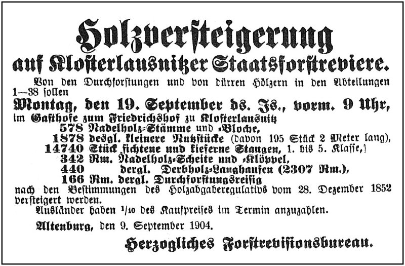 1904-09-09 Kl Holzversteigerung